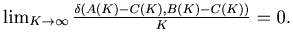 $ \lim_{K \to \infty} \frac{ \delta(A(K)-C(K),B(K)-C(K))}{K} = 0.$
